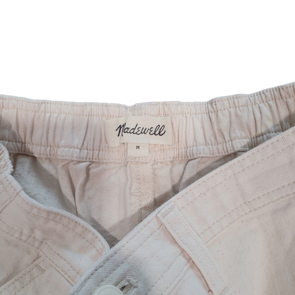 Madewell High Rise Camp Shorts Women's Cream Pockets Herringbone Weave Size M - Picture 7 of 7